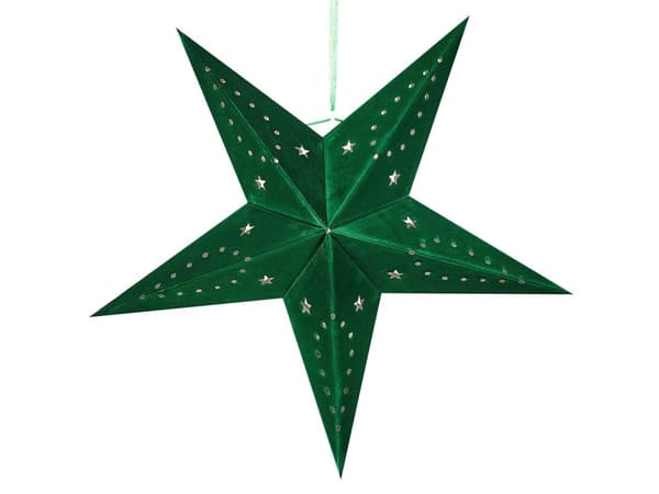 Set med 2 Adventsstjärnor Grön Sammetspapper 45 cm Hängande LED Jul Heminredning Högtidlig Traditionell