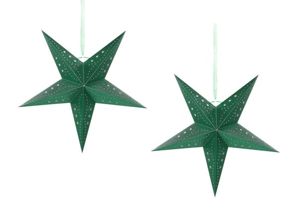 Set med 2 Adventsstjärnor Grön Glittrigt Papper 45 cm Hängande LED Jul Heminredning Högtidlig Traditionell