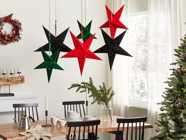 Set med 2 Adventsstjärnor Svart Sammetspapper 60 cm Hängande LED Jul Heminredning Högtidlig Traditionell