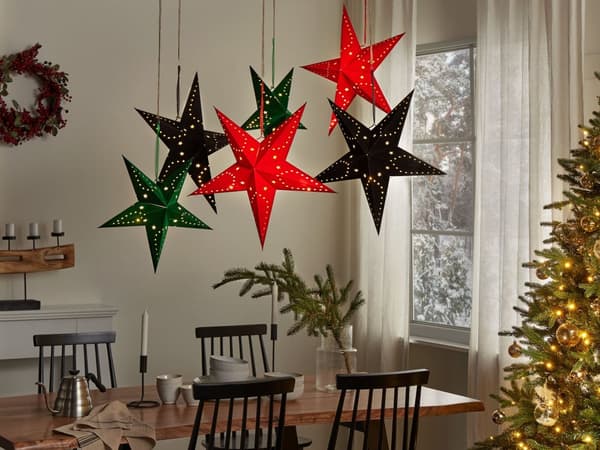 Set med 2 Adventsstjärnor Svart Sammetspapper 60 cm Hängande LED Jul Heminredning Högtidlig Traditionell