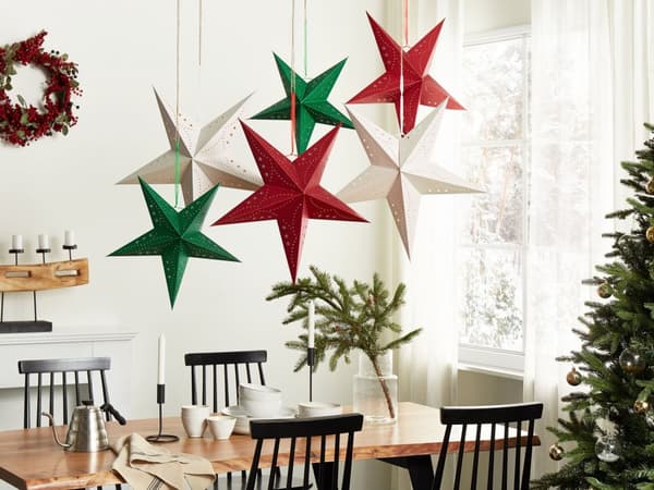 Paperitähti smaragdinvihreä 45 x 45 x 18 cm kimalteleva kupari LED-valot 2 kpl ajastin ripustettava joulukoriste