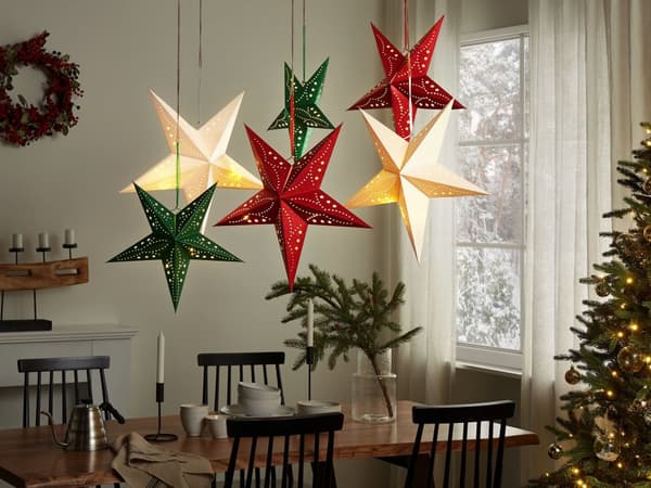 Paperitähti smaragdinvihreä 45 x 45 x 18 cm kimalteleva kupari LED-valot 2 kpl ajastin ripustettava joulukoriste
