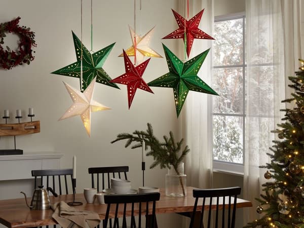 Paperitähti punainen 45 x 45 x 18 cm kimalteleva kupari LED-valot 2 kpl ajastin ripustettava joulukoriste