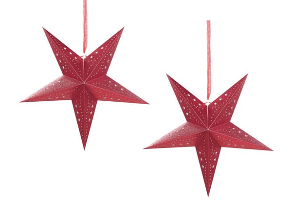 Sett med 2 adventsstjerner Rød Papir 45 cm Glitter LED-lys Hengende stjerner Julepynt Høytid Dekorasjon Tilbehør Belysning