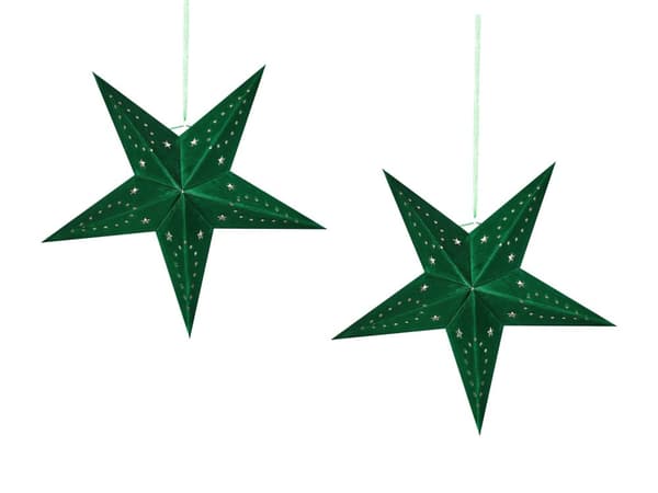 Sett med 2 adventsstjerner Grønn Fløyel 45 cm Glitter LED-lys Hengende stjerner Julepynt Høytid Dekorasjon Tilbehør Belysning