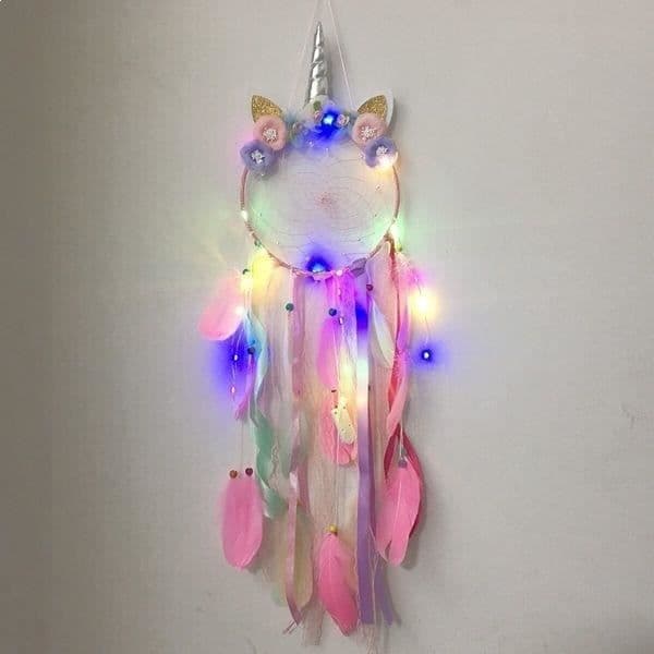 Drömfångare - Enhörning - Blomkrona - LED - 75 cm - Drömfångare
