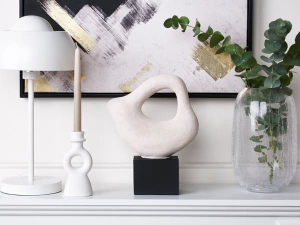 Dekorativ Skulptur Hvit Svart Keramikk 32 cm Håndlaget Abstrakt Bordplate Hjemtilbehør Dekorasjon Moderne
