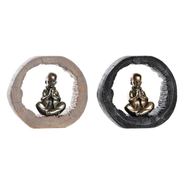 Prydnadsfigur DKD Home Decor Svart Gyllene Munk Orientalisk 20,8 x 6,5 x 18,5 cm (2 antal)