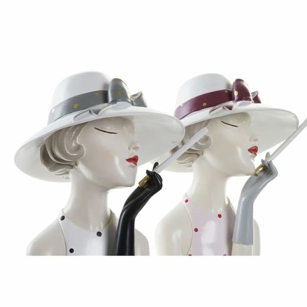 Dekorativ figur DKD Home Decor 18,5 x 15 x 31 cm Dame Pink Hvid (2 enheder)