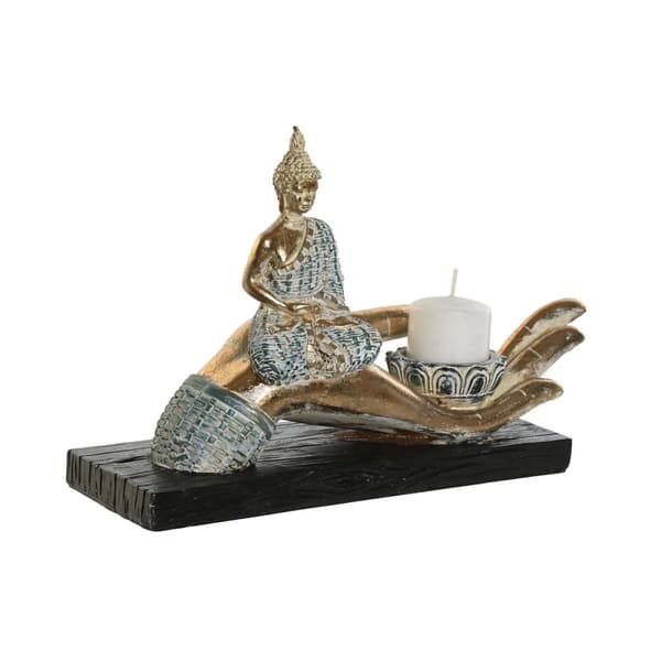 Prydnadsfigur DKD Home Decor 25,7 x 8 x 16 cm Blå Buddha Turkos Orientalisk Avskalad (2 antal)