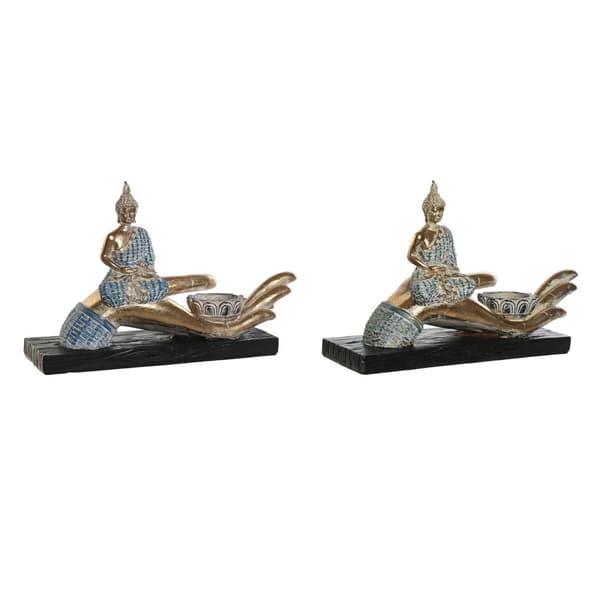 Prydnadsfigur DKD Home Decor 25,7 x 8 x 16 cm Blå Buddha Turkos Orientalisk Avskalad (2 antal)
