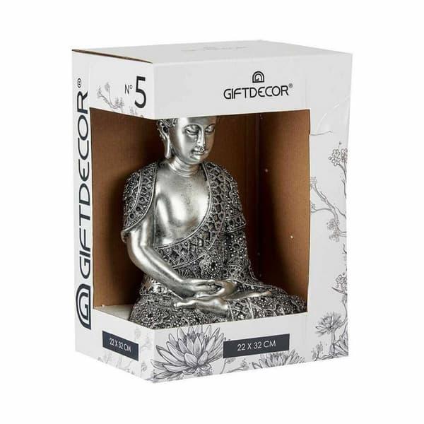 Koristehahmo Buddha Istuva Hopeinen 17 x 32,5 x 22 cm (4 osaa)