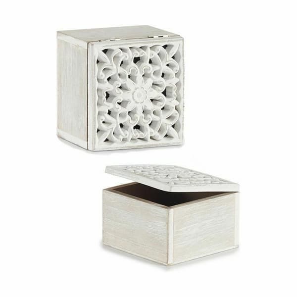 Dekorativ boks Hvid Træ 11,5 x 8 x 11,5 cm (6 enheder)