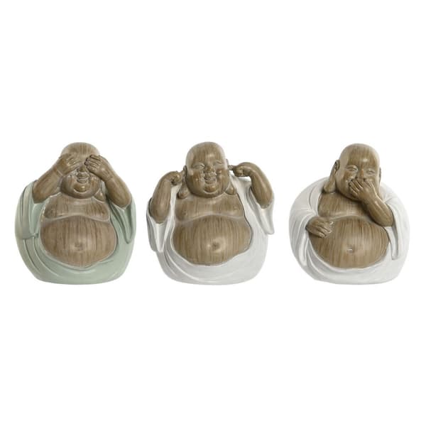 Prydnadsfigur Home ESPRIT Vit Grön Buddha Orientalisk 10 x 9 x 10,5 cm (3 antal)