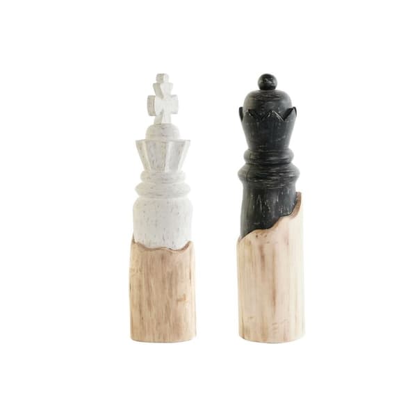 Dekorativ figur DKD Home Decor Hvid Brun Sort Skakbrikker Loft 12 x 12 x 48 cm (2 enheder)