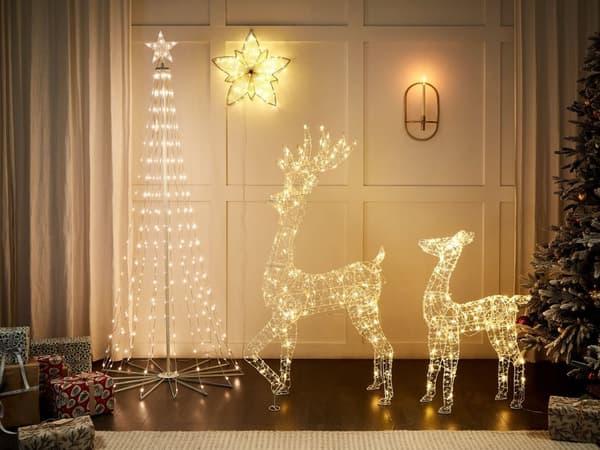 LED-dekoration sølv 150 cm jern plastik LED-lys rensdyr Juledekoration udendørs indendørs traditionel