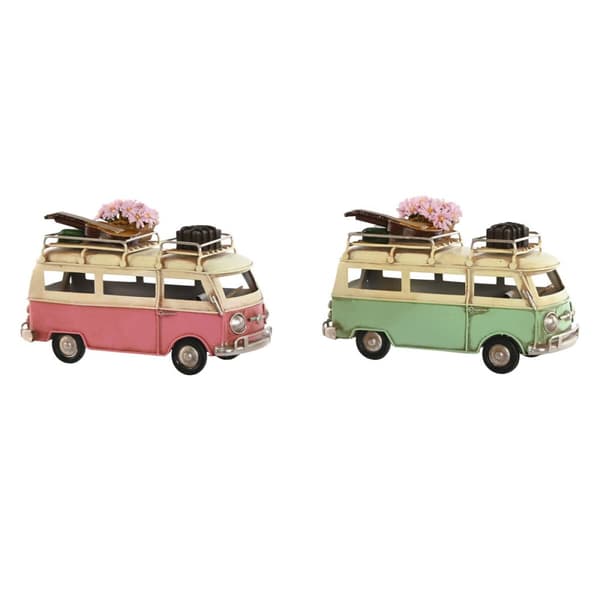 Koristehahmo Home ESPRIT Pakettiauto Vihreä Pinkki Vintage 17 x 8 x 11 cm (2 osaa)