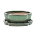 Miniatyrbild 1 av 4: bonsai skål med fat storlek 3 - olivbrun - haitang/oval - modell i5 - l 17cm - b 14cm - h 5,5cm
