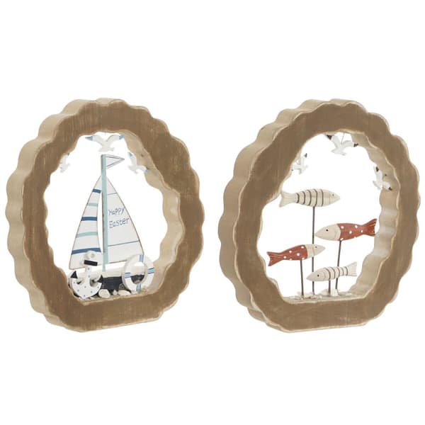 Prydnadsfigur Home ESPRIT Blå Vit Röd Naturell 20 x 2,5 x 20 cm (2 antal)