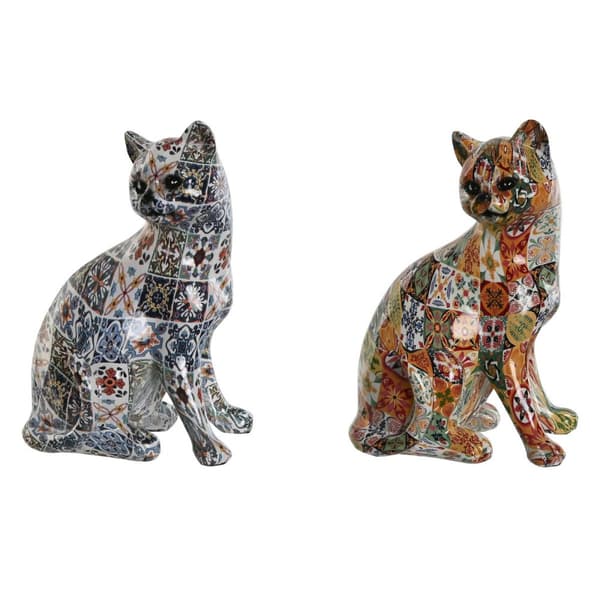 Prydnadsfigur Home ESPRIT Multicolour Katt Medelhavs 11 x 10 x 16 cm (2 antal)