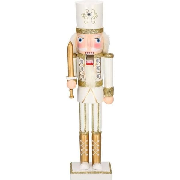 SPRINGOS® Nötknäppare Träfigur Soldat med svärd Höjd 38 cm krämfärgad juldekoration