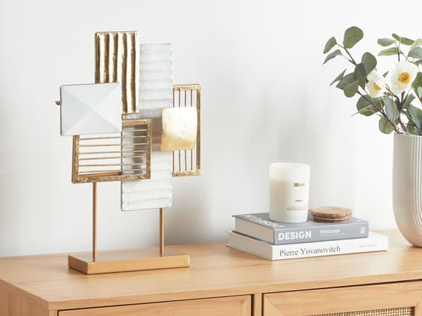 Pynt i gull og hvit metall Jern 44 cm Dekorativt objekt Rektangler moderne design