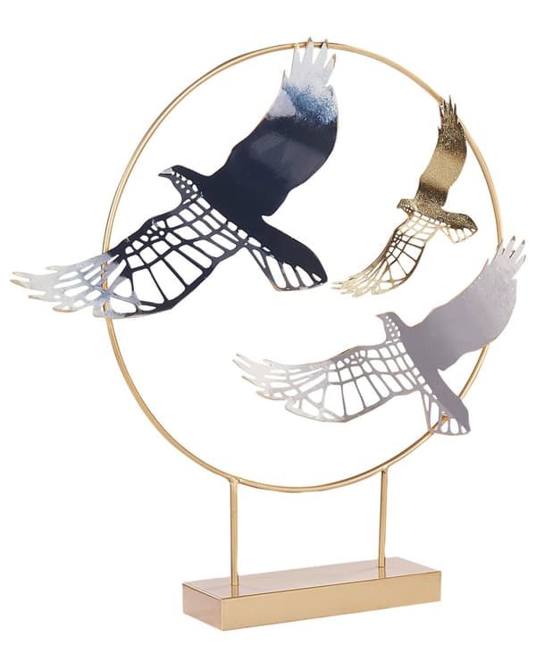Dekorativ figur Flerfarget jern 56 cm Statue med fugler på stativ Statuette Ornament Dekor tilbehør