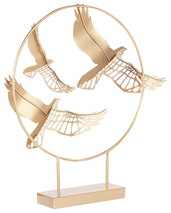 Dekorativ figur Flerfarget jern 56 cm Statue med fugler på stativ Statuette Ornament Dekor tilbehør