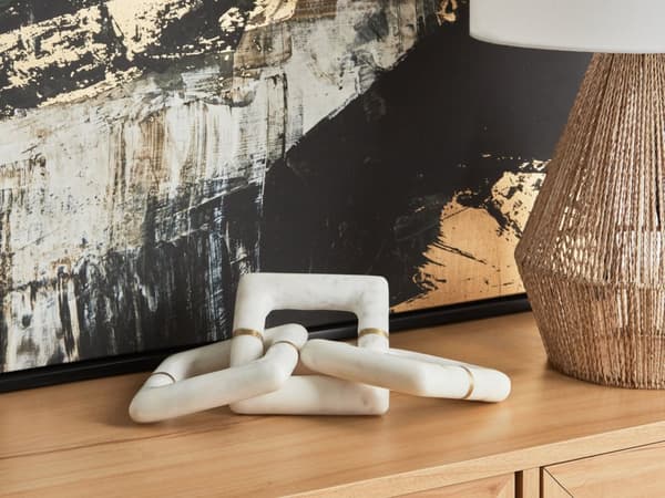 Dekorativ Kedjelänk Vit Marmor Minimalistisk Boho Heminredning Skulptur Dekor