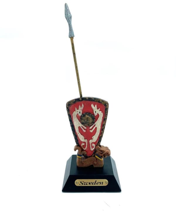 Viking shield hand painted red with spear