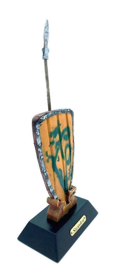 Viking shield hand painted yellow with spear