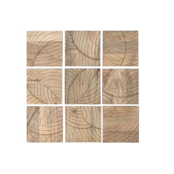 Vægdekoration Home ESPRIT Natur Moderne Blad af en plante 90 x 3 x 90 cm (9 Dele)