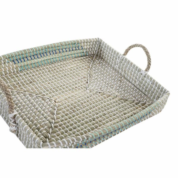 Tarjotinsetti DKD Home Decor Valkoinen Turkoosi Luonnollinen 48 x 38 x 15 cm (2 osaa)