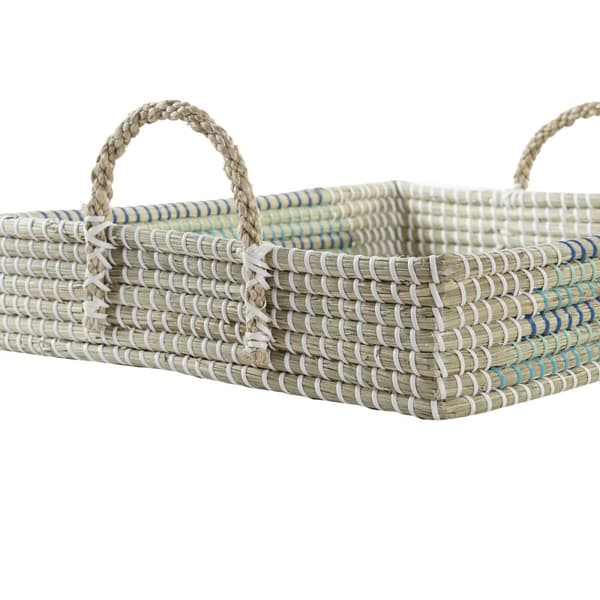 Tarjotinsetti DKD Home Decor Valkoinen Turkoosi Luonnollinen 48 x 38 x 15 cm (2 osaa)