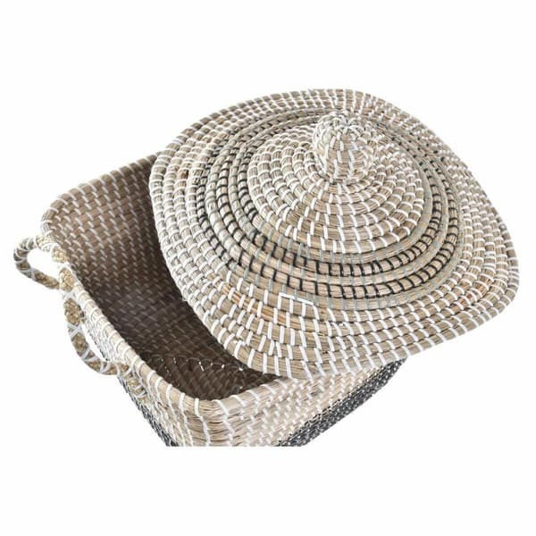 Dekorativ korg DKD Home Decor Grå Naturell Sjögräs Boho 45 x 35 x 43 cm
