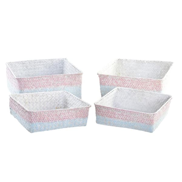 Korg - set DKD Home Decor Polyester 8,5 cm 26 x 26 x 9 cm Naturliga fibrer Boho Medelhavs (4 Delar)
