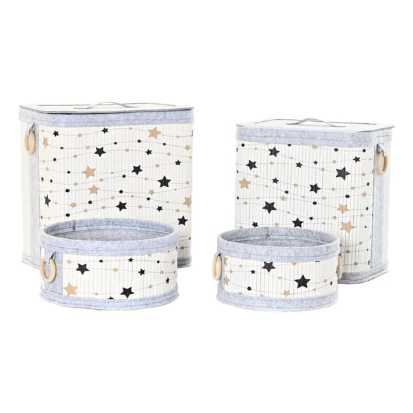Korgset DKD Home Decor Vit Svart Grå Gyllene Bambu Stjärnor 41 x 31 x 42 cm (4 Delar) (2 antal)