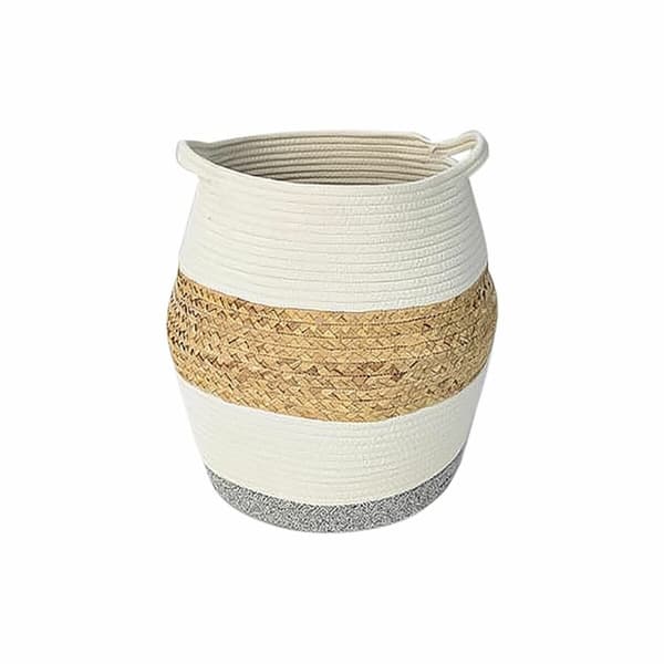 Korg DKD Home Decor Vit Naturell Aluminium Naturliga fibrer 30 x 30 x 40 cm