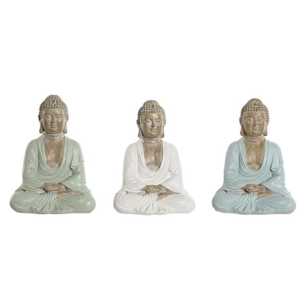 Prydnadsfigur Home ESPRIT Vit Grön Turkos Buddha Orientalisk 14 x 10,5 x 18,5 cm (3 antal)