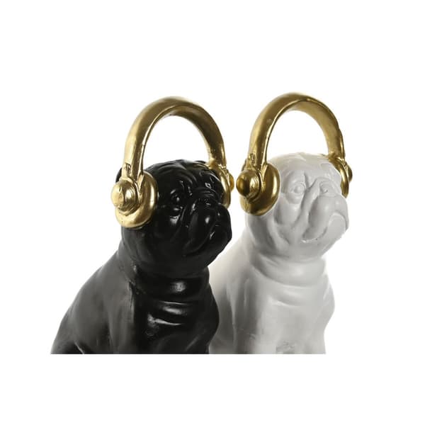 Prydnadsfigur Home ESPRIT Vit Svart Gyllene Hund 12 x 18 x 30 cm (2 antal)
