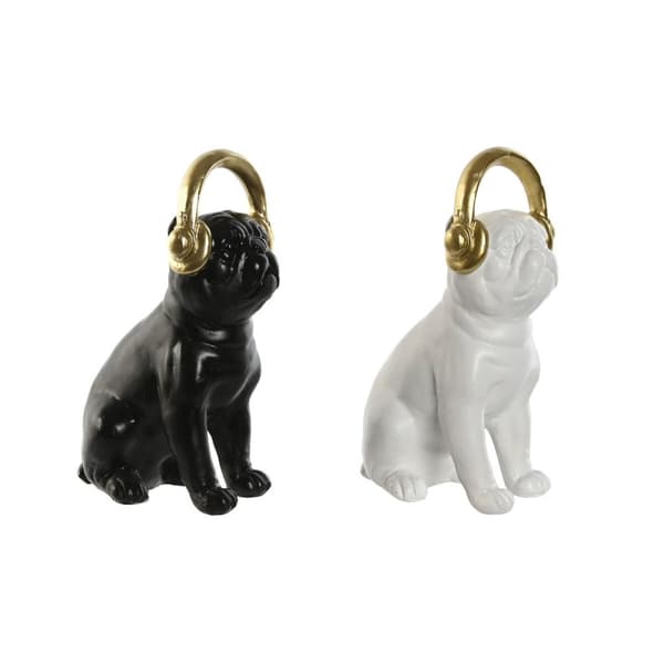 Prydnadsfigur Home ESPRIT Vit Svart Gyllene Hund 12 x 18 x 30 cm (2 antal)
