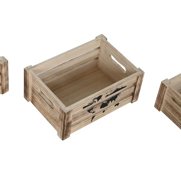 Uppsättning med Dekorativa Lådor Home ESPRIT Brun Svart Paulowniaträ Världskarta 39 x 28 x 14,5 cm (5 Delar)