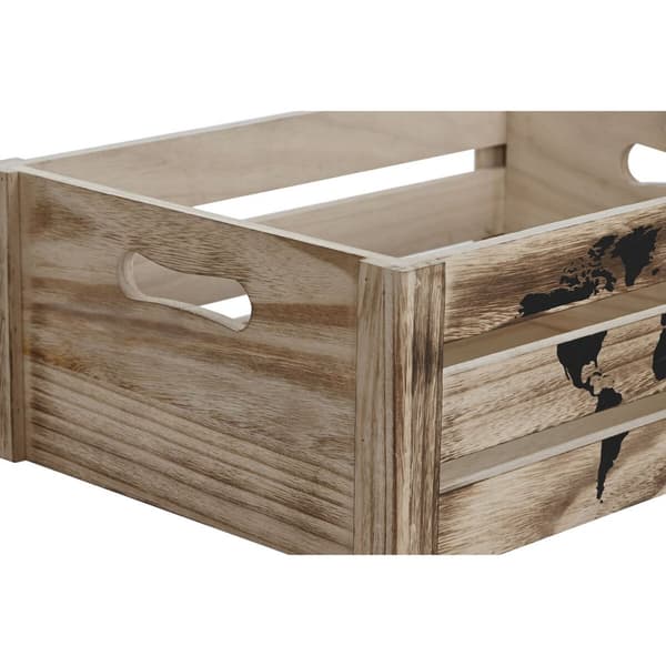 Uppsättning med Dekorativa Lådor Home ESPRIT Brun Svart Paulowniaträ Världskarta 39 x 28 x 14,5 cm (5 Delar)