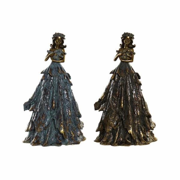 Dekorativ figur DKD Home Decor 17 x 12,5 x 29,5 cm Dame Blå Kobber Harpiks