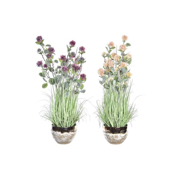 Dekorativ plante DKD Home Decor Vase 20 x 20 x 78 cm Porcelæn Pink PVC (2 enheder)