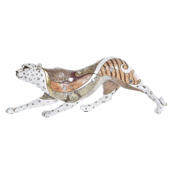 Dekorativ figur DKD Home Decor Hvid Multifarvet Orange Hvid/Orange Leopard Kolonistil 30 x 40 cm 37 x 10 x 13 cm
