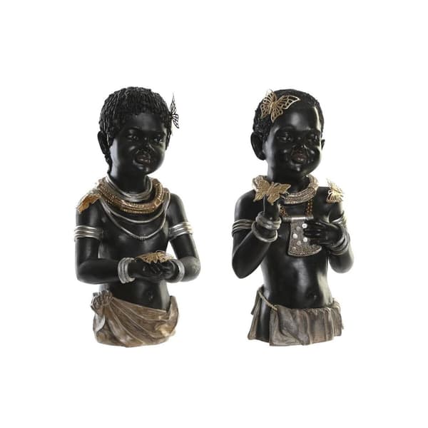 Dekorativ figur DKD Home Decor 20,5 x 18 x 35 cm Sort Kolonistil Afrikansk kvinde (2 enheder)
