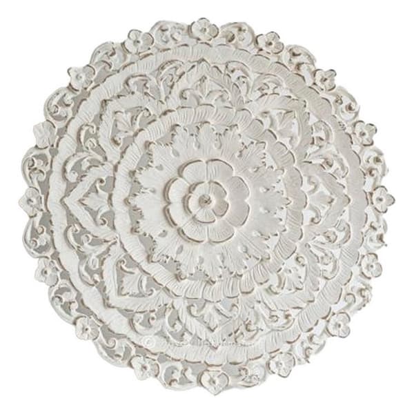 Vægdekoration DKD Home Decor Hvid Mandala Træ MDF (90 x 2 x 90 cm)
