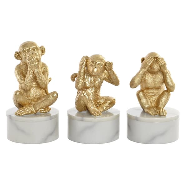Dekorativ figur DKD Home Decor Hvid Gylden Tropisk Aber 10,5 x 10,5 x 18,5 cm (3 Dele)