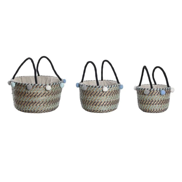 Kurvesæt DKD Home Decor Polyester Pomponer 43 x 43 x 43 cm Havgræs